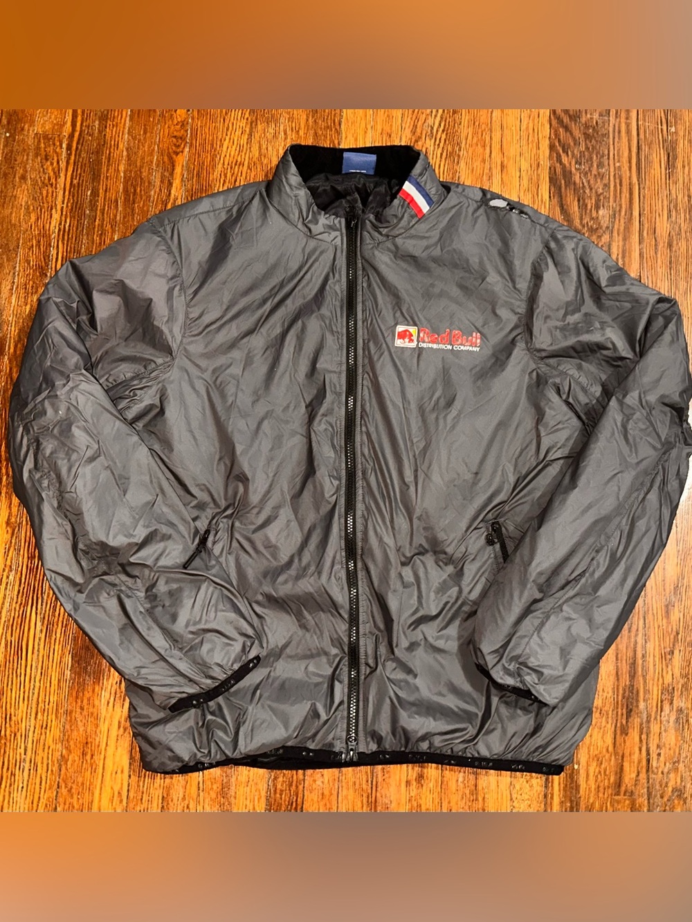 Large Red Bull Distribution Company Employees Gray Bomber Jacket